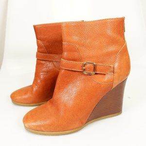 J Crew‎ Shoes Womens Leather 8.5 Boots Pull On Brown Wedge Ankle Booties Tan